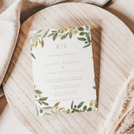 Guld Greenery Fall Efternamn Inledande Bröllop Inbjudningar