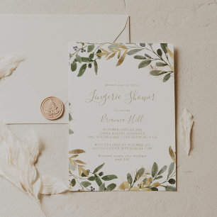 Guld Greenery Fall Möhippa Lingerie Shower Inbjudningar