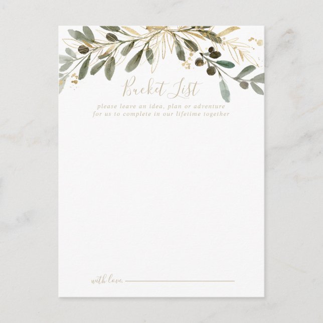 Guld Greenery Fall Wedding Bucket List Cards Vykort (Framsida)