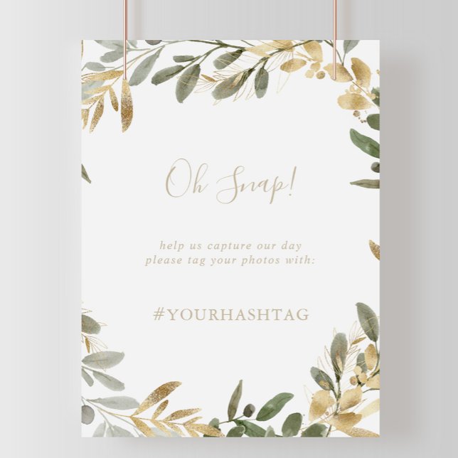 Guld Greenery Fall Wedding Oh Snap Sign Poster (Skapare uppladdad)