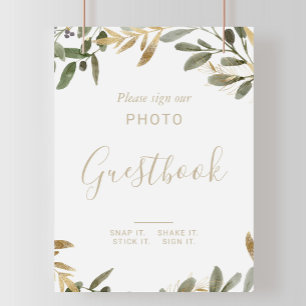 Guld Greenery Fall Wedding Photo Guestbook-tecken Poster