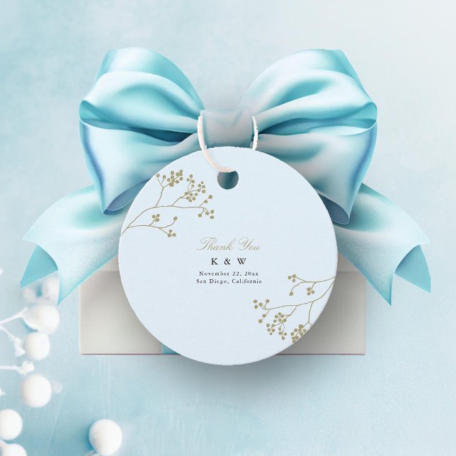 Guld Greenery Ice Blue Elegant Chic Winter Wedding Gåvor Etiketter (winter greenery wedding favor tag gold berries botanical ice blue elegant modern classic traditional)