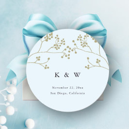 Guld Greenery Ice Blue Elegant Chic Winter Wedding Runt Klistermärke