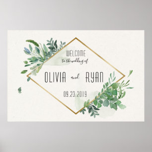 Guld Greenery Ram Bröllop Välkommen Poster