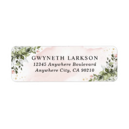 Guld Greenery Succuly Dusty Blue Bröllop Returadress Etikett