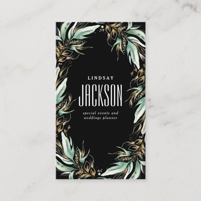 Guld Greenery Wandey Snyggt Luxe Solid Black Visitkort (Framsida)
