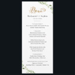Guld Greenery Watercolor Bröllop Dinner Menu Meny<br><div class="desc">Den här Guld Grey Watercolor Bröllop Dinner Menu är idealisk för ett boho-inspirerat firande. Med rik,  moody grönt,  vattenfärgsfärgad löv och eukalyptus blandar designen rustik elegans med en modern trädryck. Den här menyn kan användas för bröllopsmottagning,  repetitionsmiddag eller vad som helst.</div>