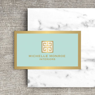 Guld grekiska Nyckel på Mint Insida Designer Visitkort