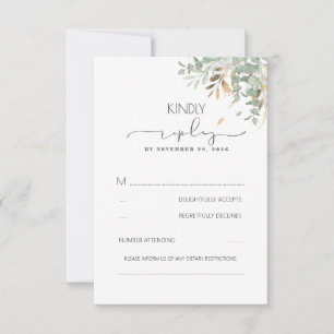 Guld Grey och Eucalyptus Foliage Bröllop OSA Kort