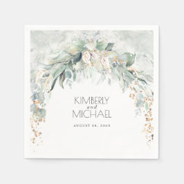 Guld Grey och Eucalyptus Löv Bröllop Pappersservett