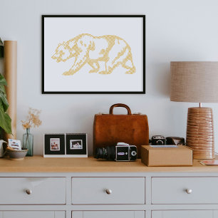 Guld Grizzlybjörn Djur Linjekonsttryck Poster