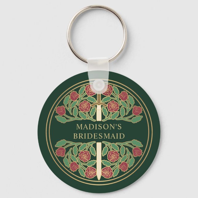 Guld Grön Blommig Brudtärna Kunglig Bröllopspresen Nyckelring (Framsida)