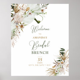 Guld & Grön Boho Bröllopsdusch Brunch Välkommen Poster