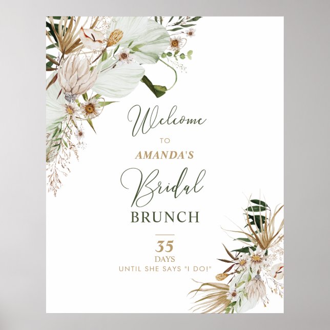 Guld & Grön Boho Bröllopsdusch Brunch Välkommen Poster (Framsidan)