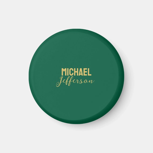 Guld grön färg elegant modern minimalistisk namn magnet (Framsidan)
