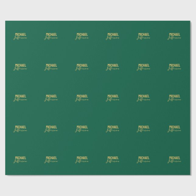 Guld grön färg elegant modern minimalistisk namn presentpapper (Platt)