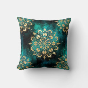 Guld & Grön Galax Dharma Mandala Mönster Kudde