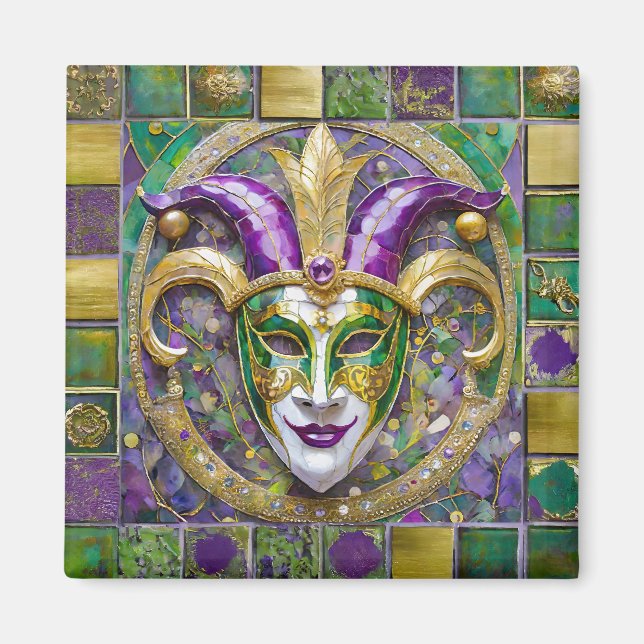 Guld Grön Lila Mardi Gras Narrmask Magnet (Framsidan)