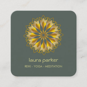 Guld Grön Lotusblomma Yoga Holistisk Meditation Fyrkantigt Visitkort