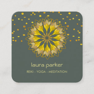 Guld Grön Lotusblomma Yoga Holistisk Meditation Fyrkantigt Visitkort