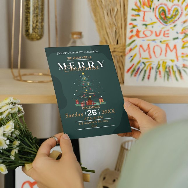 Guld & Grön Modern Julinbjudan | Elegant Inbjudningar (Gold & Green Modern Christmas Invitation | Elegant Invite)