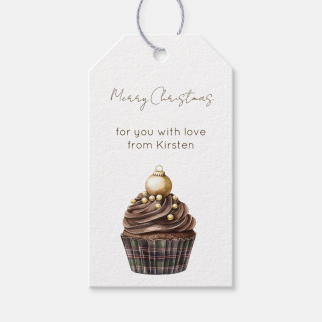 Guld Grön Röd Blå Choklad Cupcake Jul Presentetikett (Framsidan)