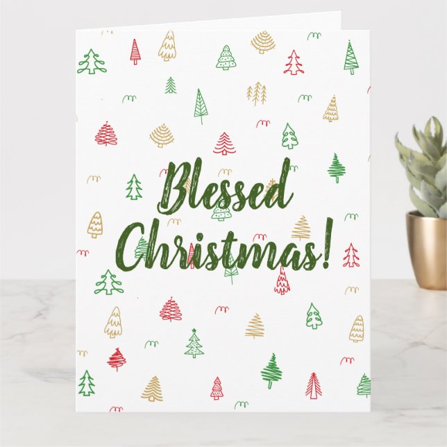 Guld Grön Röd Julgranmönster Kort (Liten växt)