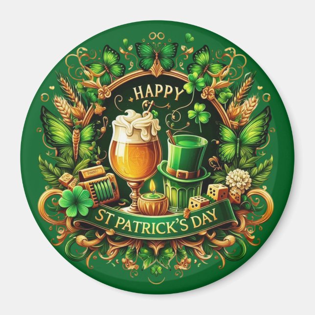 Guld & Grön Utbroderad St. Patricks Dag Firande Magnet (Framsidan)