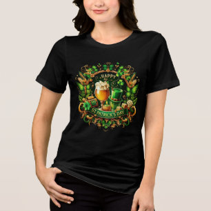 Guld & Grön Utbroderad St. Patricks Dag Firande T Shirt