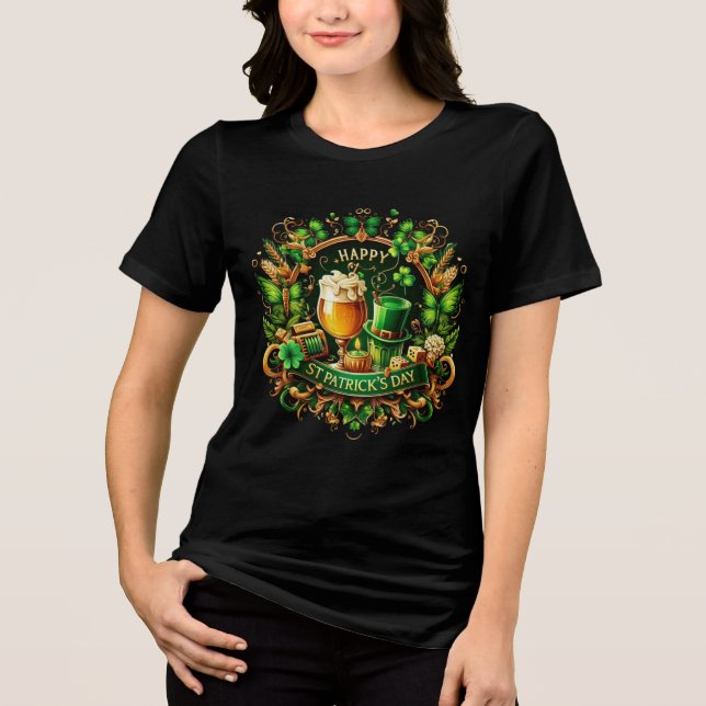 Guld & Grön Utbroderad St. Patricks Dag Firande T Shirt (Framsida)