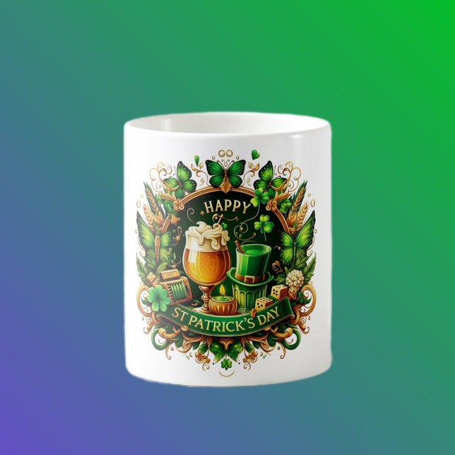 Guld & Grön Utbroderad St. Patricksdag Firande Kaffemugg (Skapare uppladdad)