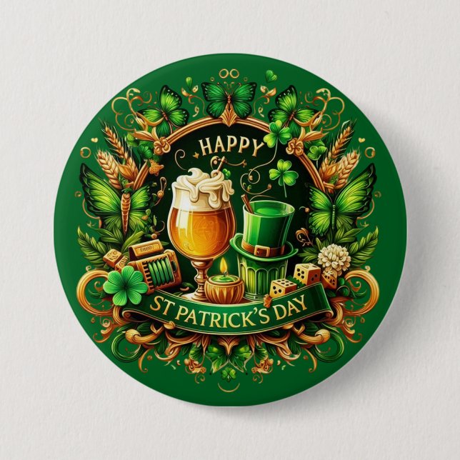 Guld & Grön utsmyckad St. Patricks dag-firande Knapp (Framsida)