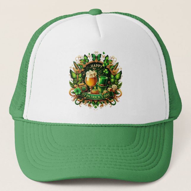 Guld & Grön utsmyckad St. Patrick's Day-firande Keps (Framsida)