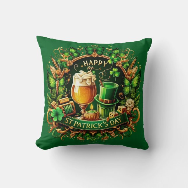 Guld & Grön utsmyckad St. Patricksdagfirande Kudde (Framsida)