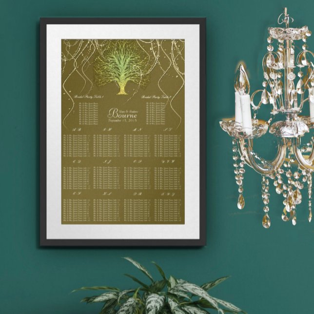 Guld Grön Virvlande Träd Bröllopsinbjudan Poster (Skapare uppladdad)