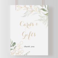 Guld Gröna Löv Kort och Present Skylt