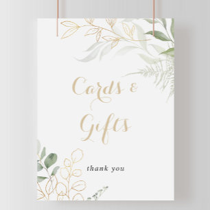 Guld Gröna Löv Kort och Present Skylt
