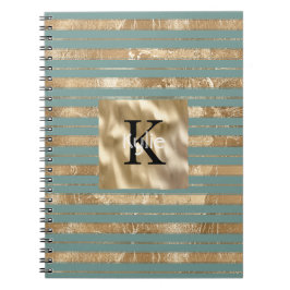 Guld Gröna Ränder Monogram Namn Anteckningsbok