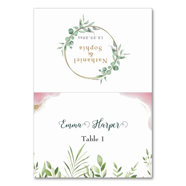 Guld Grönska Gäst Namn Bröllopsplats Kort (Framsidan)