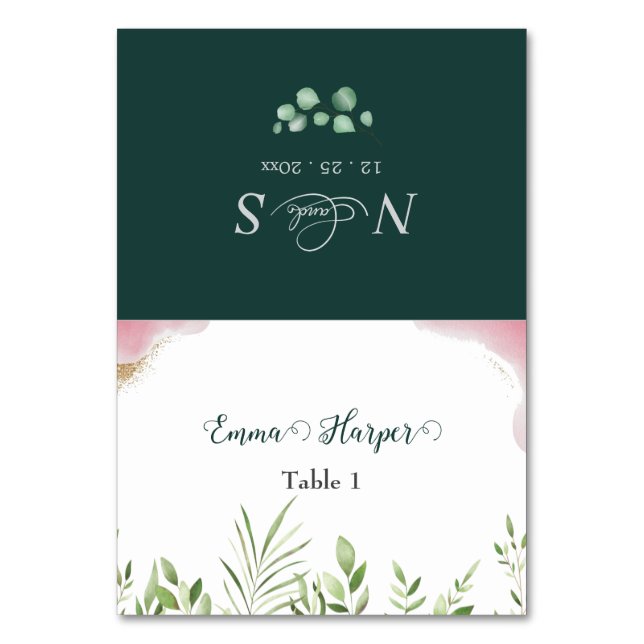 Guld Grönska Gäst Namn Bröllopsplats Kort (Framsidan)
