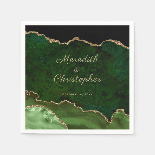 Guld Grönt Agate Bröllop Napkins Pappersservett (Framsidan)
