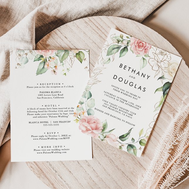 Guld Grönt  bak och framsida, Bröllop Inbjudningar (Skapare uppladdad)