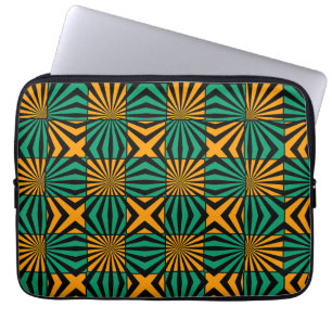 Guld Grönt Black Square Geometric Mönster Laptop Fodral