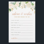 Guld Grönt Blommigt Bride Advice och Önskemål<br><div class="desc">Bröllop möhippa Advice & Önskemål-not för Bride to be har en vattenfärgskonstruktion för elegant med målad rosor, ranunculus-blommor och löv i neutralt blommigt och sommarskuggor av vitt, grädde, vår , rosa, guld, ro guld och grönt. Kortets baksida är mjuk med abstrakt borstad punkt mönster. Besök vår butik för att samordna...</div>