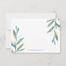 Guld Grönt Blommigt Personlig Stationery Tack Kort