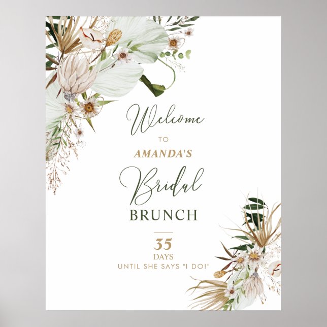 Guld & Grönt Boho Möhippa Brunch Välkommen Poster (Framsidan)