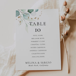 Guld Grönt Bröllop Bord 6 Sittplatskort för sätesd Inbjudningar