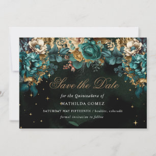 Guld Grönt Celestial Quinceañera Spara datum Inbjudningar