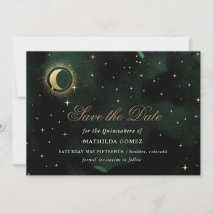 Guld Grönt Celestial Quinceañera spara datumet Inbjudningar