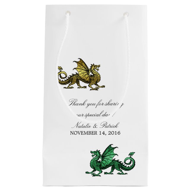 Guld Grönt Dragon Bröllop Gift Bag (Framsidan)